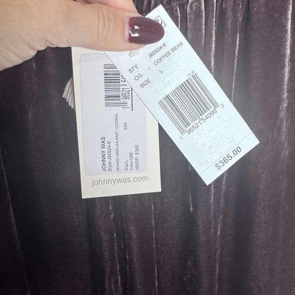 NWT Johnny Was Brown Luciana Velvet Wide Leg Butterfly Pant $365 - Picture 9 of 10